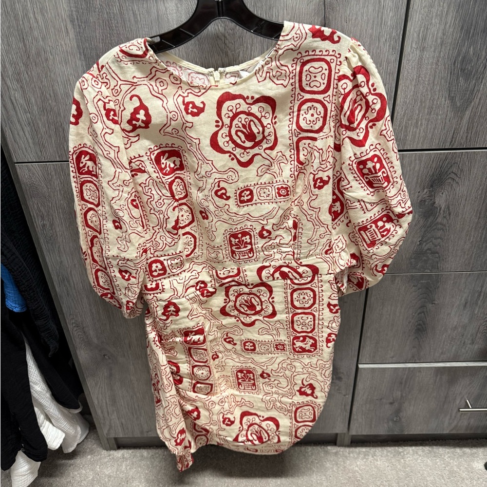 RHODE Red and Cream Patterned Blouse